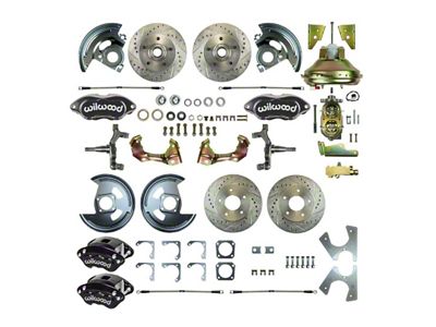 The Right Stuff Detailing Performance Series 4-Wheel Power 2-Inch Drop Disc Brake Conversion Kit with Original Brake Booster/Master Cylinder; Black Calipers (67-69 Camaro w/ Non-Staggered Shocks)