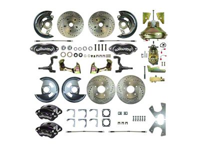 The Right Stuff Detailing Performance Series 4-Wheel Power Disc Brake Conversion Kit with Original Brake Booster/Master Cylinder; Black Calipers (67-69 Camaro w/ Non-Staggered Shocks)