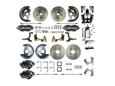 The Right Stuff Detailing Performance Series 4-Wheel Power Disc Brake Conversion Kit with Chrome Brake Booster/Master Cylinder; Black Calipers (67-69 Camaro w/ Non-Staggered Shocks)