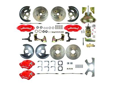 The Right Stuff Detailing Performance Series 4-Wheel Power Disc Brake Conversion Kit with Original Brake Booster/Master Cylinder; Red Calipers (67-69 Camaro w/ Non-Staggered Shocks)