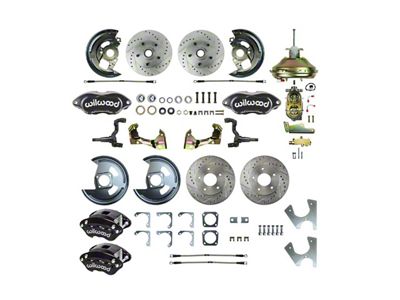 The Right Stuff Detailing Performance Series 4-Wheel Power Disc Brake Conversion Kit with Original Brake Booster/Master Cylinder; Black Calipers (67-69 Camaro w/ Non-Staggered Shocks)