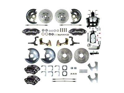 The Right Stuff Detailing Performance Series 4-Wheel Power Disc Brake Conversion Kit with Chrome Brake Booster/Master Cylinder; Black Calipers (67-69 Camaro w/ Non-Staggered Shocks)