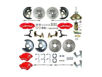 The Right Stuff Detailing Performance Series 4-Wheel Power Disc Brake Conversion Kit with Original Brake Booster/Master Cylinder; Red Calipers (67-69 Camaro w/ Non-Staggered Shocks)