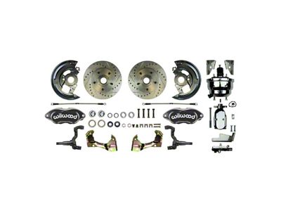 The Right Stuff Detailing Performance Series Front Power Disc Brake Conversion Kit with Chrome Brake Booster/Master Cylinder; Black Calipers (67-69 Camaro)