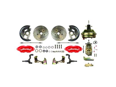 The Right Stuff Detailing Performance Series Front Power Disc Brake Conversion Kit with Original Brake Booster/Master Cylinder; Red Calipers (67-69 Camaro)