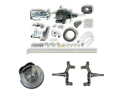 The Right Stuff Detailing Performance Series Hydro Boost 2-Inch Drop Front Disc Brake Conversion Kit with Chrome Brake Booster/Master Cylinder; Black Calipers (67-69 Camaro)