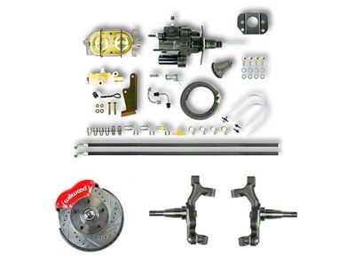 The Right Stuff Detailing Performance Series Hydro Boost 2-Inch Drop Front Disc Brake Conversion Kit with Original Brake Booster/Master Cylinder; Red Calipers (67-69 Camaro)