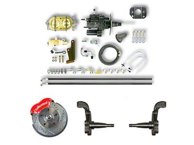 The Right Stuff Detailing Performance Series Hydro Boost Front Disc Brake Conversion Kit with Original Brake Booster/Master Cylinder; Red Calipers (67-69 Camaro)