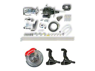 The Right Stuff Detailing Performance Series Hydro Boost Front Disc Brake Conversion Kit with Chrome Brake Booster/Master Cylinder; Red Calipers (67-69 Camaro)