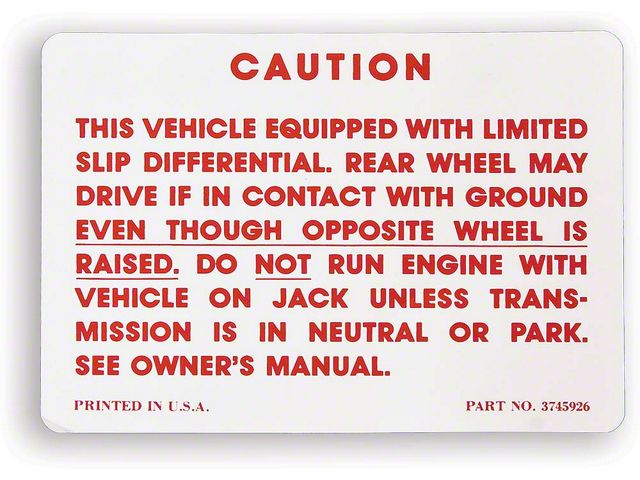 Camaro Posi-Traction Warning Trunk Decal, 1970