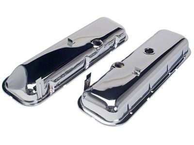 Short Valve Covers with Beveled Edge; Chrome (67-72 Big Block V8 Camaro)