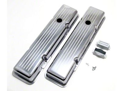 Short Valve Covers; Polished Pinstripes (67-86 Small Block V8 Camaro)