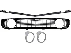 Standard Full Grille Kit with Unpainted Headlight Bezels; Black (1969 Camaro)