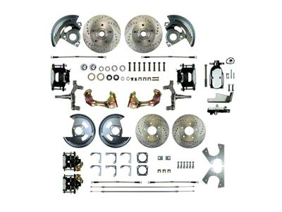 The Right Stuff Detailing Street Series 2-Inch Drop 4-Wheel Manual Disc Brake Conversion Kit with Chrome Brake Booster/Master Cylinder; Black Calipers (1967 Camaro w/ Non-Staggered Shocks)