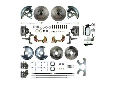 The Right Stuff Detailing Street Series 2-Inch Drop 4-Wheel Manual Disc Brake Conversion Kit with Chrome Brake Booster/Master Cylinder; Natural Calipers (1967 Camaro w/ Non-Staggered Shocks)