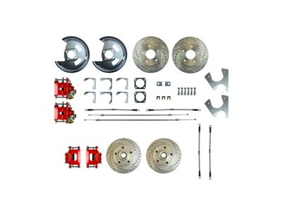 The Right Stuff Detailing Street Series 4-Wheel Disc Brake Conversion Kit with E-Brake Cable; Red Calipers (70-77 Camaro)