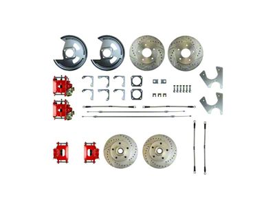 The Right Stuff Detailing Street Series 4-Wheel Disc Brake Conversion Kit with E-Brake Cable; Red Calipers (70-74 Camaro)