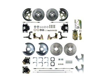 The Right Stuff Detailing Street Series 4-Wheel Manual Disc Brake Conversion Kit with Original Brake Booster/Master Cylinder; Black Calipers (68-69 Camaro w/ Staggered Shocks)