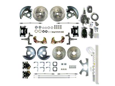 The Right Stuff Detailing Street Series Hydro Boost 2-Inch Drop 4-Wheel Disc Brake Conversion Kit with Black Brake Booster/Master Cylinder; Black Calipers (1967 Camaro w/ Non-Staggered Shocks)