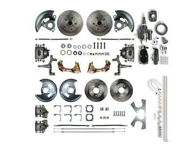 The Right Stuff Detailing Street Series Hydro Boost 2-Inch Drop 4-Wheel Disc Brake Conversion Kit with Black Brake Booster/Master Cylinder; Natural Calipers (1967 Camaro w/ Non-Staggered Shocks)