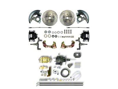 The Right Stuff Detailing Street Series Hydro Boost 2-Inch Drop Front Disc Brake Conversion Kit with Original Brake Booster/Master Cylinder; Black Calipers (67-69 Camaro)