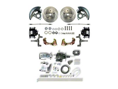 The Right Stuff Detailing Street Series Hydro Boost 2-Inch Drop Front Disc Brake Conversion Kit with Chrome Brake Booster/Master Cylinder; Black Calipers (67-69 Camaro)