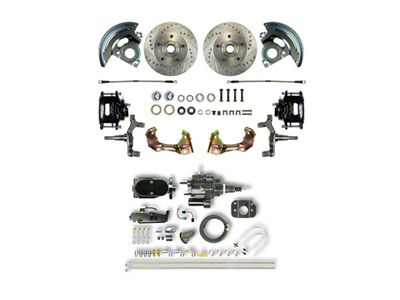 The Right Stuff Detailing Street Series Hydro Boost 2-Inch Drop Front Disc Brake Conversion Kit with Black Brake Booster/Master Cylinder; Black Calipers (67-69 Camaro)