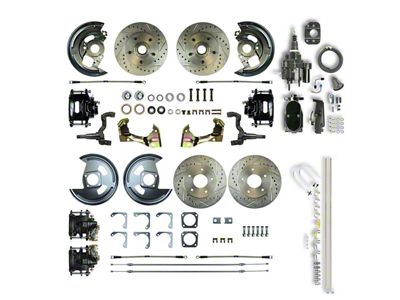 The Right Stuff Detailing Street Series Hydro Boost 4-Wheel Disc Brake Conversion Kit with Black Brake Booster/Master Cylinder; Black Calipers (1967 Camaro w/ Non-Staggered Shocks)