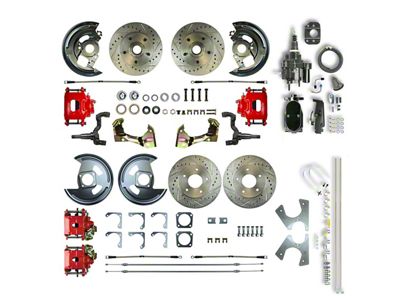 The Right Stuff Detailing Street Series Hydro Boost 4-Wheel Disc Brake Conversion Kit with Black Brake Booster/Master Cylinder; Red Calipers (1967 Camaro w/ Non-Staggered Shocks)