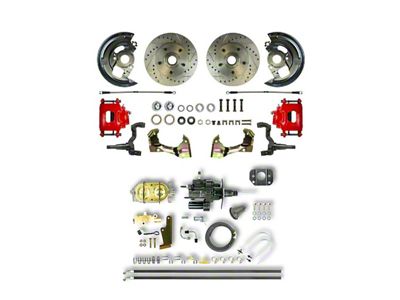 The Right Stuff Detailing Street Series Hydro Boost Front Disc Brake Conversion Kit with Original Brake Booster/Master Cylinder; Red Calipers (67-69 Camaro)