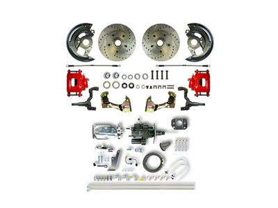 The Right Stuff Detailing Street Series Hydro Boost Front Disc Brake Conversion Kit with Chrome Brake Booster/Master Cylinder; Red Calipers (67-69 Camaro)