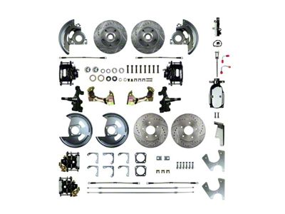 The Right Stuff Detailing Street Series Show N Go 4-Wheel Manual Disc Brake Conversion Kit with Chrome Brake Booster/Master Cylinder; Black Calipers (68-69 Camaro w/ Staggered Shocks)