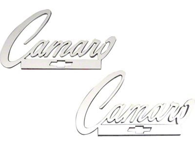 Camaro Taillight Panel Emblems, Camaro Script Logo With Bowtie, Stainless Steel, 1967-1969