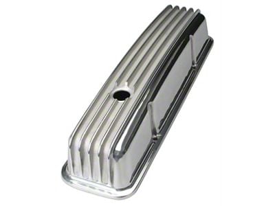 Tall Retro Style Valve Covers; Finned; Polished (67-86 Small Block V8 Camaro)