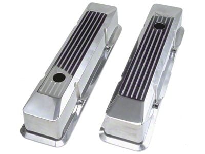 Tall Valve Covers with Beveled Edge; Polished and Black Pinstripes (67-86 Small Block V8 Camaro)