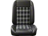 TMI Pro-Classic Universal Sport Low Back Seats; Charcoal Black Verona Vinyl with Gray and Black Plaid Cloth and White Stitching (Universal; Some Adaptation May Be Required)