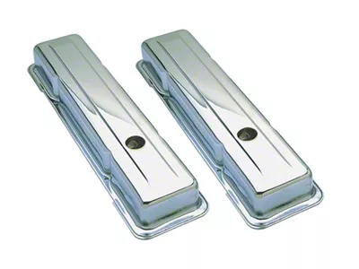 Traditional Style Short Valve Covers; Chrome (67-86 Small Block V8 Camaro)