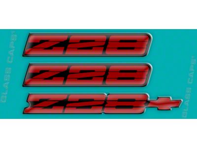 Z28 Rocker/Rear Bumper Domed Decal Emblem Kit; Red (91-92 Camaro)