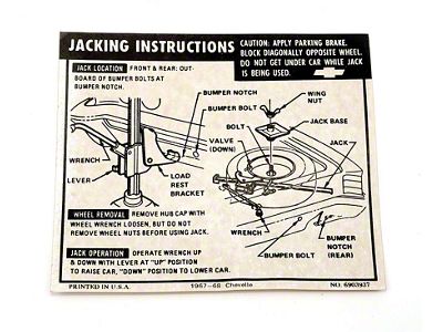 Chevelle Jacking Instructions Decal, 1967-1968