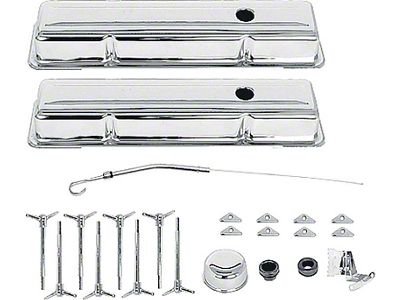 Low Profile Valve Covers; Chrome (64-76 Chevelle, Laguna, Malibu Small Block V8)