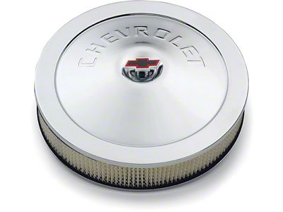 Chevelle & Malibu Air Cleaner Assembly, Open Element, 14 Diameter, Chrome, With Bowtie Wing Nut, 1964-1983