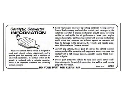 Chevelle & Malibu Catalytic Converter Installation Decal, 1975-78