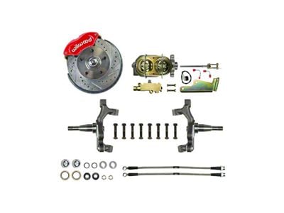 The Right Stuff Detailing Performance Series 2-Inch Drop Front Manual Disc Brake Conversion Kit with Original Brake Booster/Master Cylinder; Red Calipers (64-72 Chevelle)