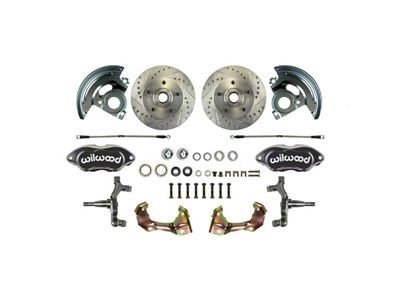 The Right Stuff Detailing Performance Series At The Wheel 2-Inch Drop Front Disc Brake Conversion Kit; Black Calipers (64-72 Chevelle, Malibu)