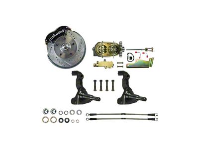 The Right Stuff Detailing Performance Series Front Manual Disc Brake Conversion Kit with Original Brake Booster/Master Cylinder; Black Calipers (64-72 Chevelle)