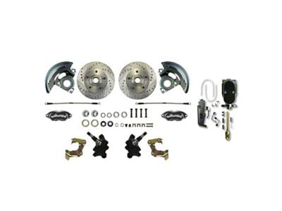 The Right Stuff Detailing Performance Series Front Manual Disc Brake Conversion Kit with Black Brake Booster/Master Cylinder; Black Calipers (64-72 Chevelle)