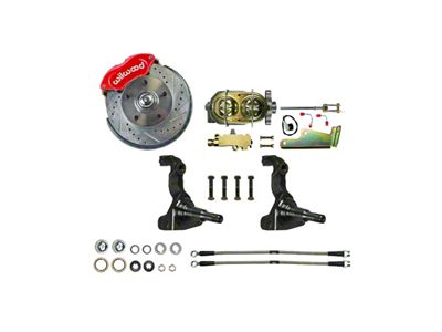 The Right Stuff Detailing Performance Series Front Manual Disc Brake Conversion Kit with Original Brake Booster/Master Cylinder; Red Calipers (64-72 Chevelle)