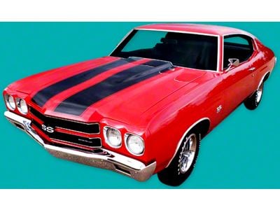 SS Hood and Deck Stripe Kit; Black (70-72 Chevelle)