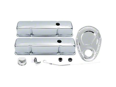 Tall Valve Covers and Timing Chain Cover; Chrome (64-83 Chevelle, Malibu; 73-76 Laguna)