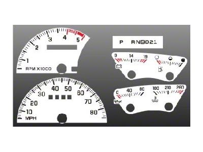 Chevrolet GMC White Face Instrument Cluster Overlay,1992..1994